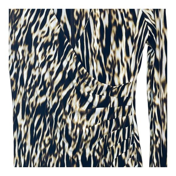 Calvin Klein Leopard Print Faux Wrap Jersey Knit Dress Ruched Side Size Small - Picture 4 of 5